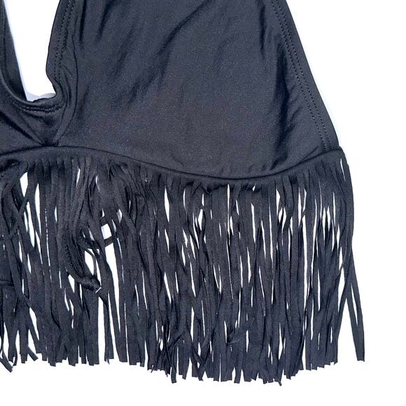 L*Space Audrey Black Fringe Halter Bikini Top - Picture 7 of 14